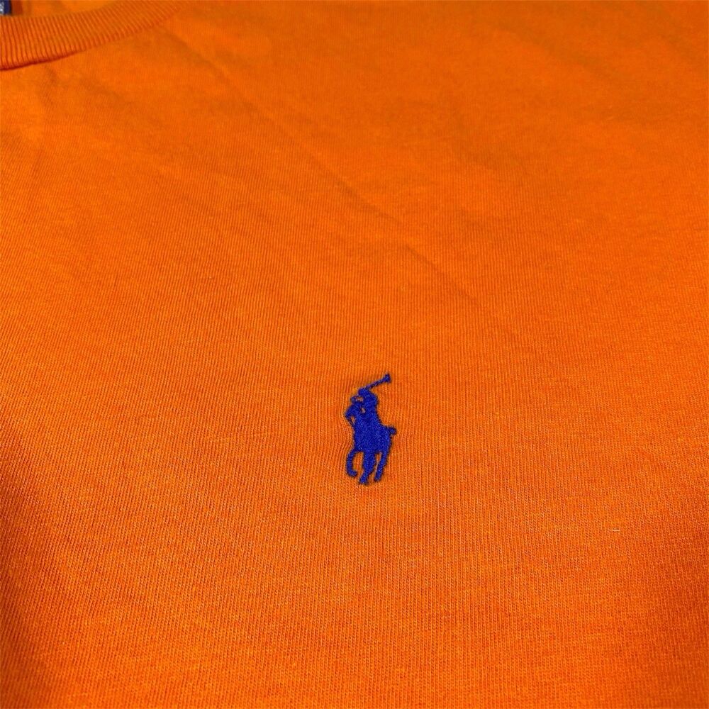 Vintage 90s Polo Ralph Lauren T-Shirt Mens XL Orange Crewneck Pony Logo Cotton - Picture 2 of 8